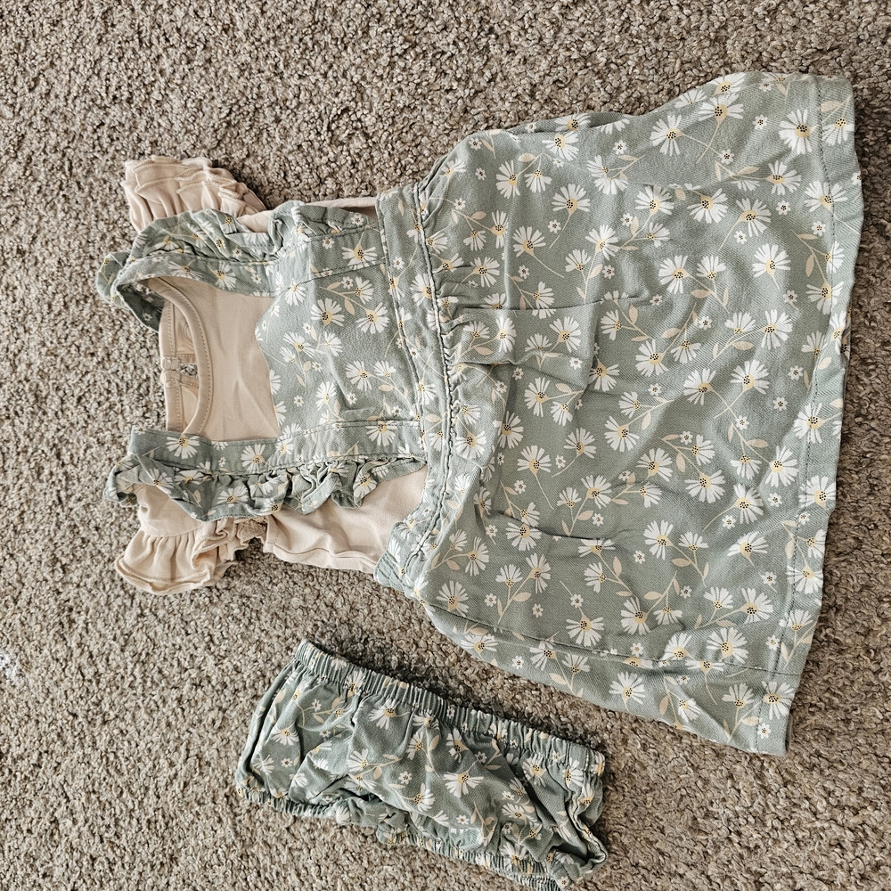 Floral Green Kids Dress Set 3 Piece Set